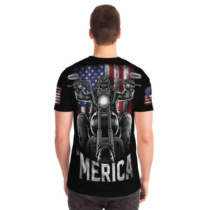 short sleeve merica motorcycle skeleton american flag tshirt - Riri Marie    Unisex T-shirt Subliminator Riri Marie 