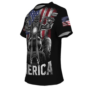 short sleeve merica motorcycle skeleton american flag tshirt - Riri Marie    Unisex T-shirt Subliminator Riri Marie 