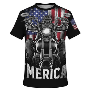 short sleeve merica motorcycle skeleton american flag tshirt - Riri Marie XS XS  Unisex T-shirt Subliminator Riri Marie 