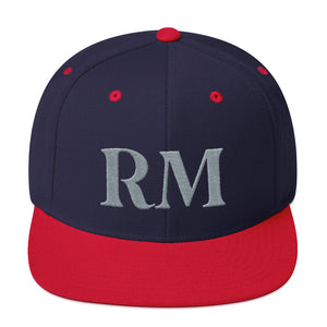 Embroidered adjustable classic fit Snapback Hat flat brim - Riri Marie Navy/ Red Navy/ Red   Riri Marie  Riri Marie 