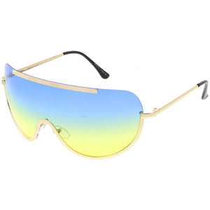Oversize Semi Rimless Shield Sunglasses With Metal Trim Gradient Colored Mono Lens 65mm (Gold / Blue Yellow) - Riri Marie    Glasses Riri Marie  Riri Marie 