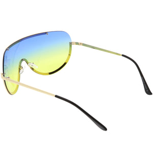 Oversize Semi Rimless Shield Sunglasses With Metal Trim Gradient Colored Mono Lens 65mm (Gold / Blue Yellow) - Riri Marie    Glasses Riri Marie  Riri Marie 