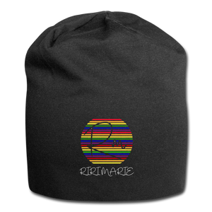 multi color rainbow Jersey Beanie skull cap hat - black