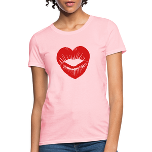 valentines day heart kiss Women's T-Shirt pink tee - pink